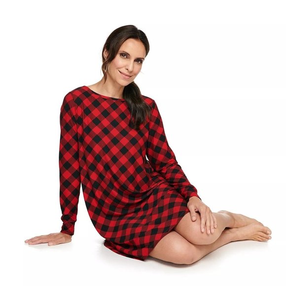 Croft & Barrow RED BUFFALO CHECK Nightgown Nightshirt Long Sleeve Wm Size XL NWT - Picture 2 of 2